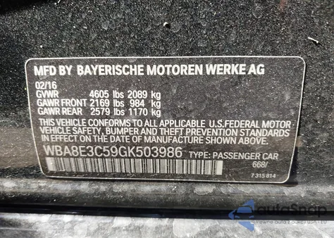 2016 BMW 328I xDrive from USA, damaged, VIN WBA8E3C59GK503986